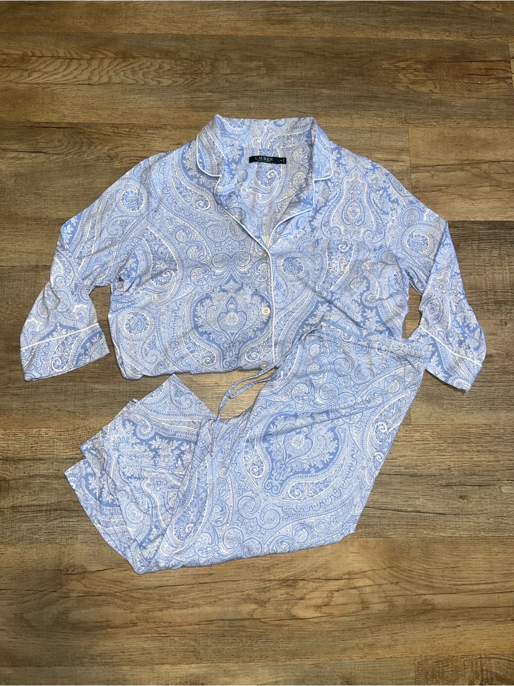 Ralph Lauren Blue Paisley 100% Cotton Women's Pajama Set